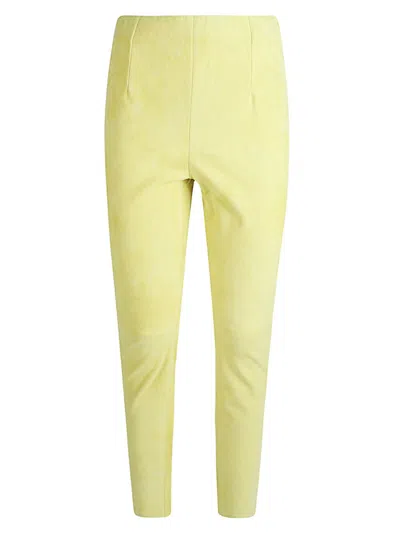 Via Masini 80 Slim Fit Suede Trousers In Yellow