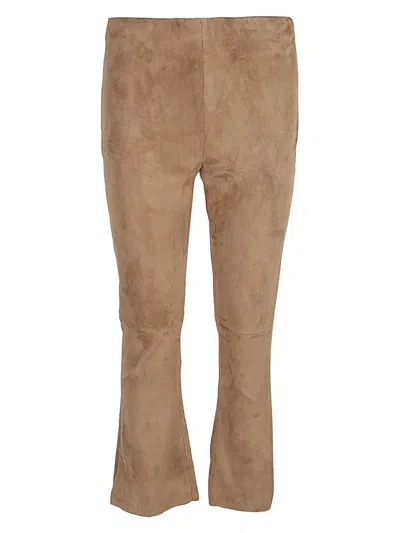 Via Masini 80 Flared Cropped Suede Trousers In Brown