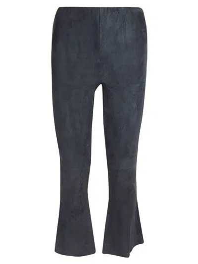 Via Masini 80 Flared Cropped Suede Trousers In Blue