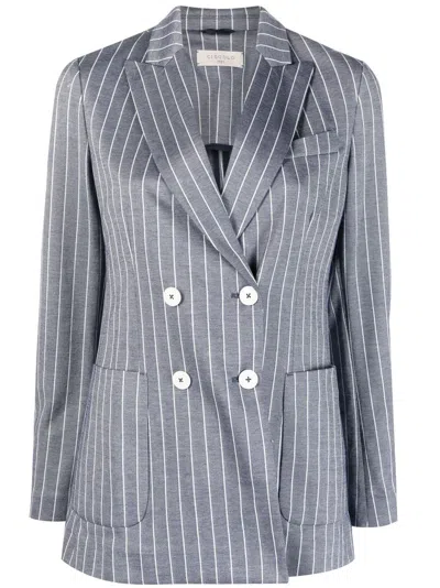 Circolo 1901 Striped Double-breasted Jacket In Blue