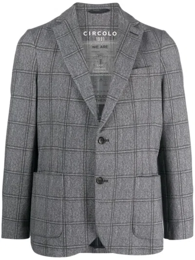 Circolo 1901 Single-breasted Checked Cotton Jacket In Blue
