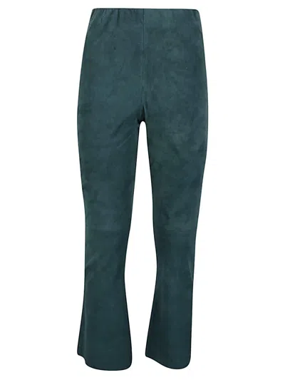 Via Masini 80 Cropped Flared Suede Trousers In Green