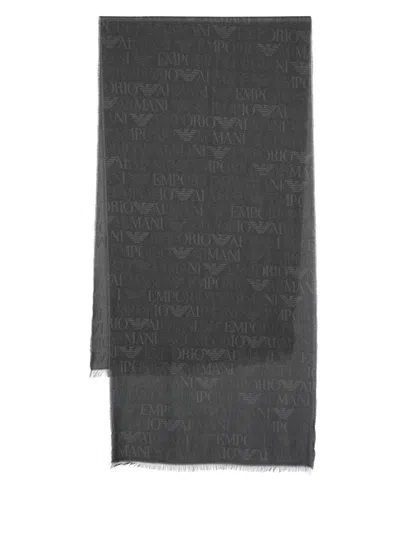 Emporio Armani Logo-print Scarf In Grey