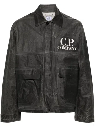C.p. Company Logo-print Coated Shirt Jacket In Brown