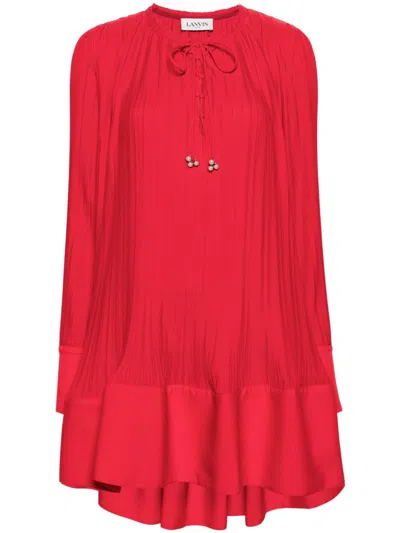 Lanvin Flared Red Mini Dress With Plissé Effect And Lace-up Front