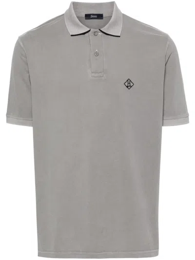 Herno Embroidered-logo Polo Shirt In Grey
