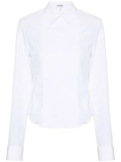 Loewe Pleated Bib-front Wingtip Collared Striped Shirt In Optic White