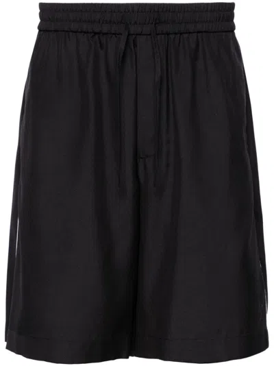 Valentino Side-stripe Silk Shorts In Black