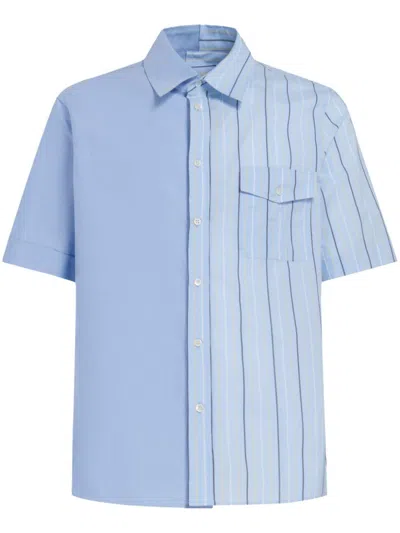 Marni Colour-block Striped Cotton Shirt In Blue