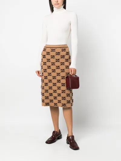 Gucci Gg Wool Skirt In Marrone