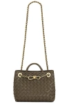 Bottega Veneta Women's Small Andiamo Intrecciato Leather Top-handle Bag In Kaki & Muse Brass