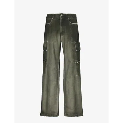 Alyx 1017  9sm Mens Dark Green Overdyed Relaxed-fit Cotton-canvas Trousers