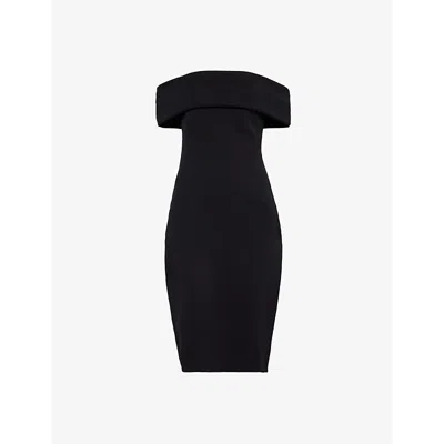 Bottega Veneta Womens Black Off-shoulder Stretch-woven Midi Dress