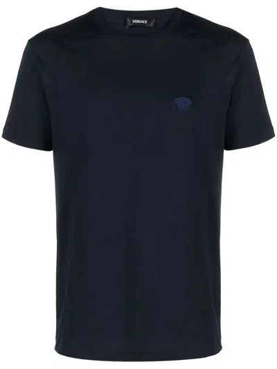 Versace Medusa Cotton T Shirt In Navy