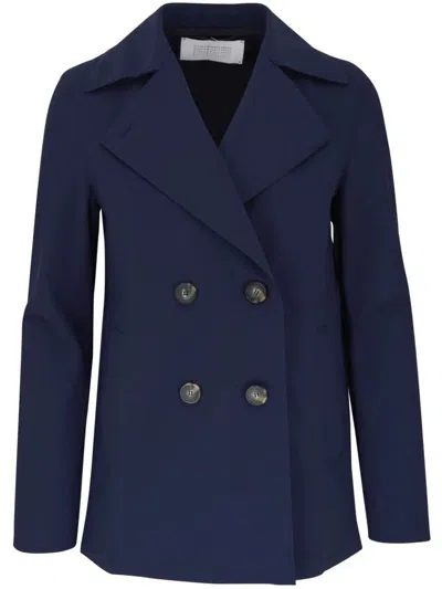 Harris Wharf London Double-breasted Peacoat In Blue