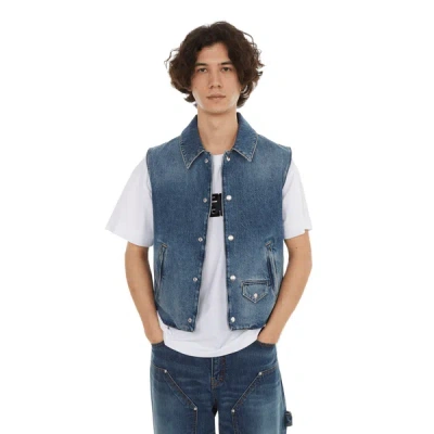 Givenchy Logo Embroidered Denim Vest In Embroidered Logo On The Front