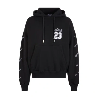 Off-white Logo-embroidered Cotton Hoodie In Black