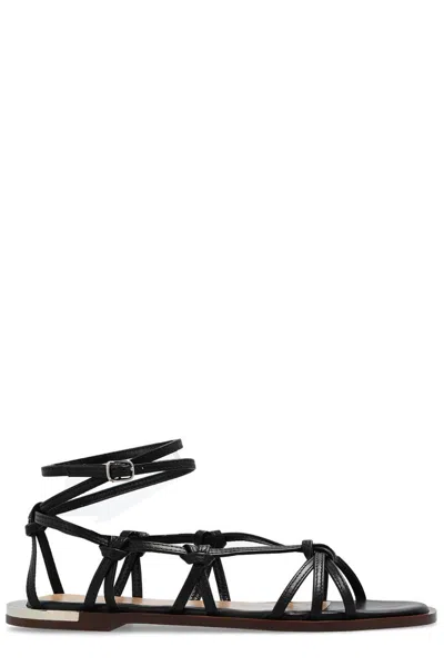 Chloé Uma Strappy Leather Flat Sandals In Black