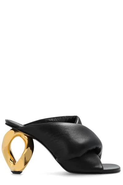 Jw Anderson Chain Heel 95mm Leather Mules In Black