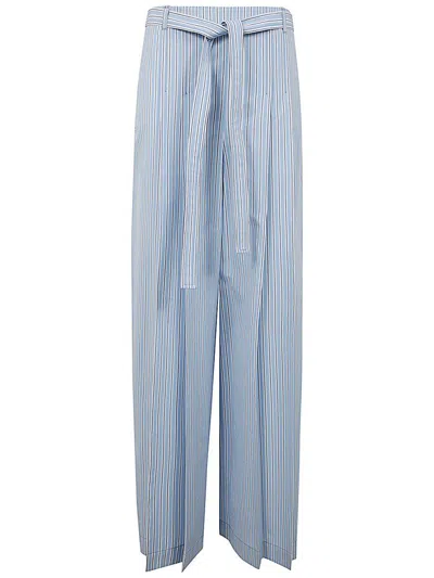 Alberta Ferretti Striped Pleated Wide-leg Belted Trousers In Blue Multi