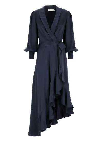 Zimmermann Ruffle-trim Silk Dress In Black