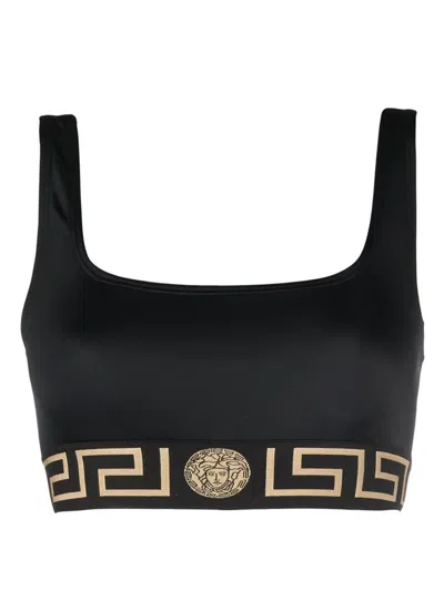 Versace Greca Bikini Top In Black