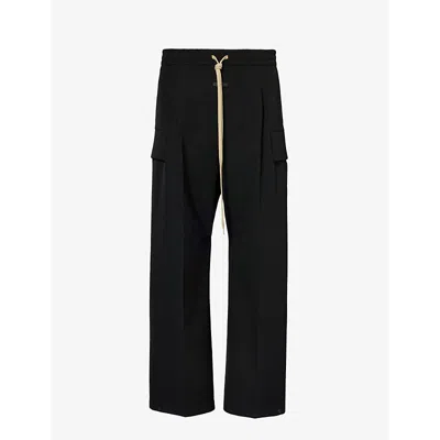 Fear Of God Flap-pocket Elasticated-waist Wool And Cotton-blend Trousers In Black