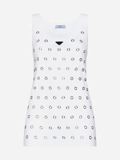 Prada Cut-outs And Studs Cotton Top In White