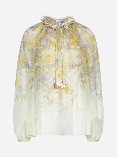 Zimmermann Harmony Billow Blouse In Citrus Garden Print