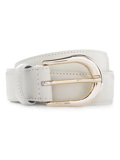 Hugo Boss Italian-leather Belt With Logo-engraved Buckle In White
