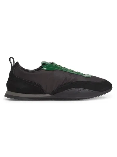Ferragamo Men's Detroit 1 Textile And Leather Low-top Trainers In Nero Forest Green