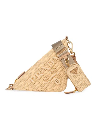 Prada Triangle Crochet Shoulder Bag In Natural