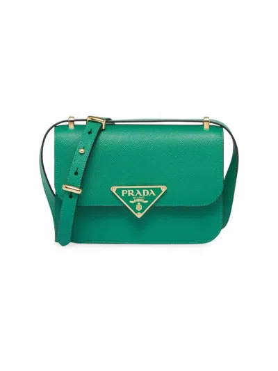 Prada Emblème Saffiano Leather Shoulder Bag In Green