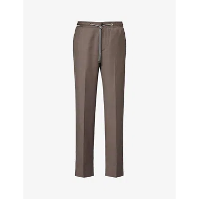 Corneliani Mens Beige Drawstring-waistband Slip-pocket Regular-fit Straight-leg Wool Trousers