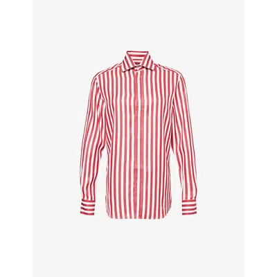With Nothing Underneath Womens Maple Red Stripe The Boyfriend Striped Woven Shirt