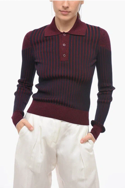 Bottega Veneta Ribbed-knit Cotton Top In Midnight Blue & Merlot