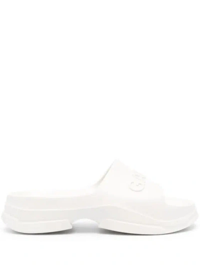 Ganni Embossed-logo Slide Sandals In White