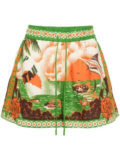 Alemais + Alan Berry Rhys Bungalow Printed Linen Shorts In Multicolor