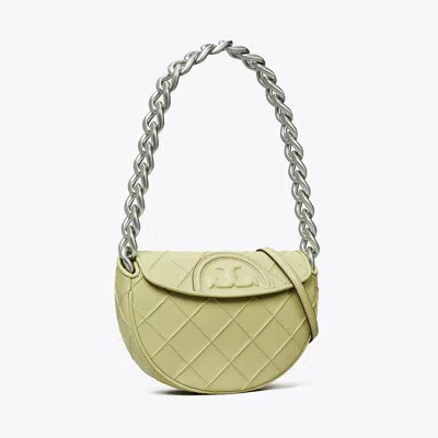 Tory Burch Mini Fleming Soft Crescent Bag In Olive Sprig