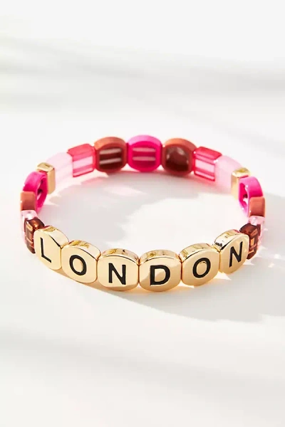 Anthropologie Beaded Worded Chicklet Bracelet In Pink