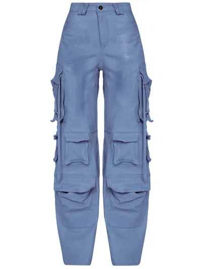 Salvatore Santoro Leather Cargo Pants In Light Blue