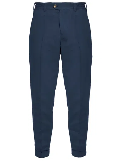 Pt Torino Cotton And Linen Trousers In Blue