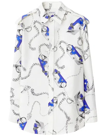 Burberry Knight Motif Silk Shirt In White