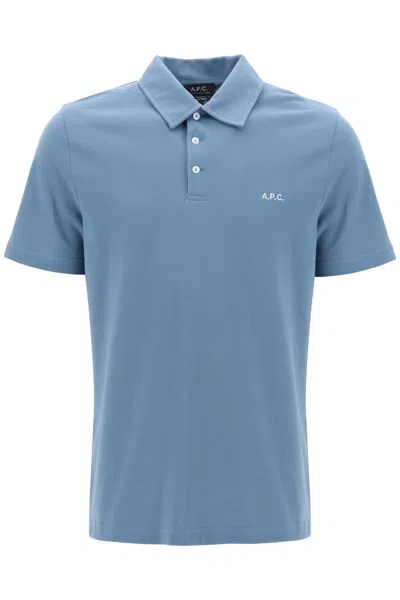 Apc A.p.c. Austin Polo Shirt With Logo Embroidery In Light Blue