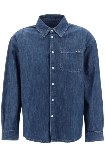 Apc Boyfriend Embroidered Shirt In Blue