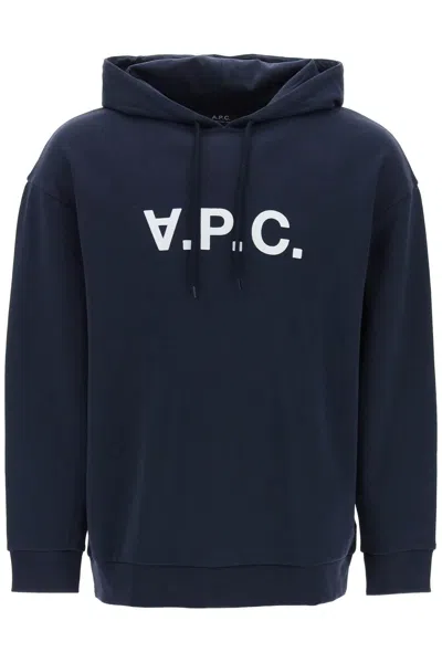 Apc A.p.c. Milo Hoodie With Flocked Logo Print In Blue