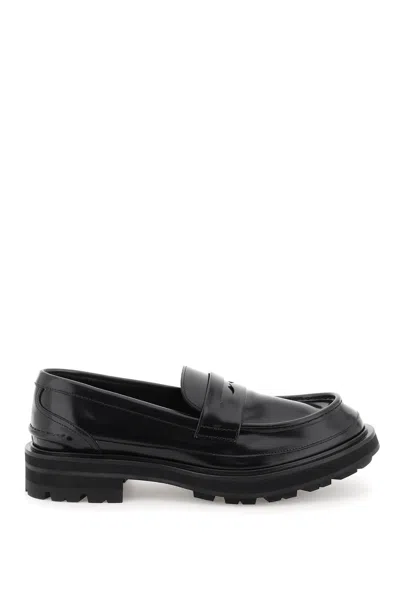 Alexander Mcqueen Embellished Polished-leather Penny Loafers In Black