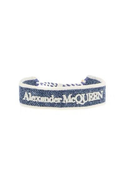 Alexander Mcqueen Embroidered Bracelet In Blue