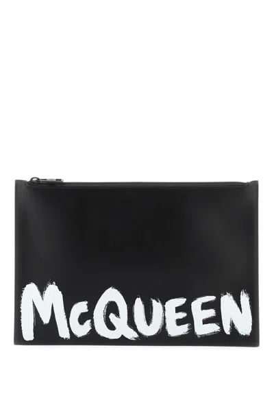 Alexander Mcqueen Graffiti Flat Pouch In Black