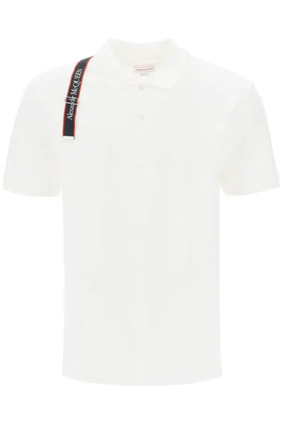 Alexander Mcqueen Harness Polo Shirt In Piqué With Selvedge Logo In White